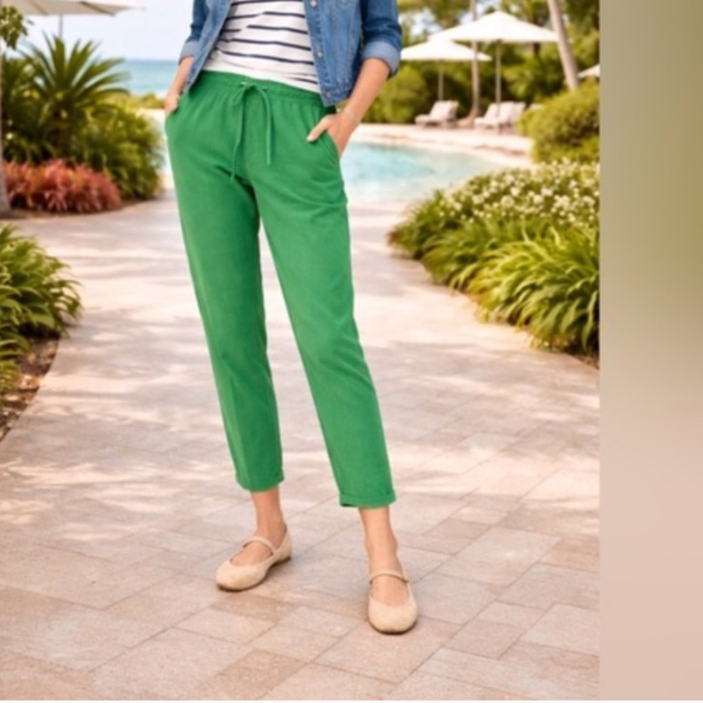 J. Crew Factory Linen Blend Pull On Drawstring Straight Leg Pants
